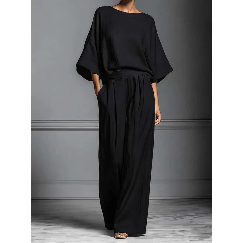 Women’s Relaxed Dolman Top and Wide-Leg Trousers Set