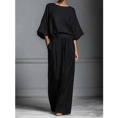 Women’s Relaxed Dolman Top and Wide-Leg Trousers Set