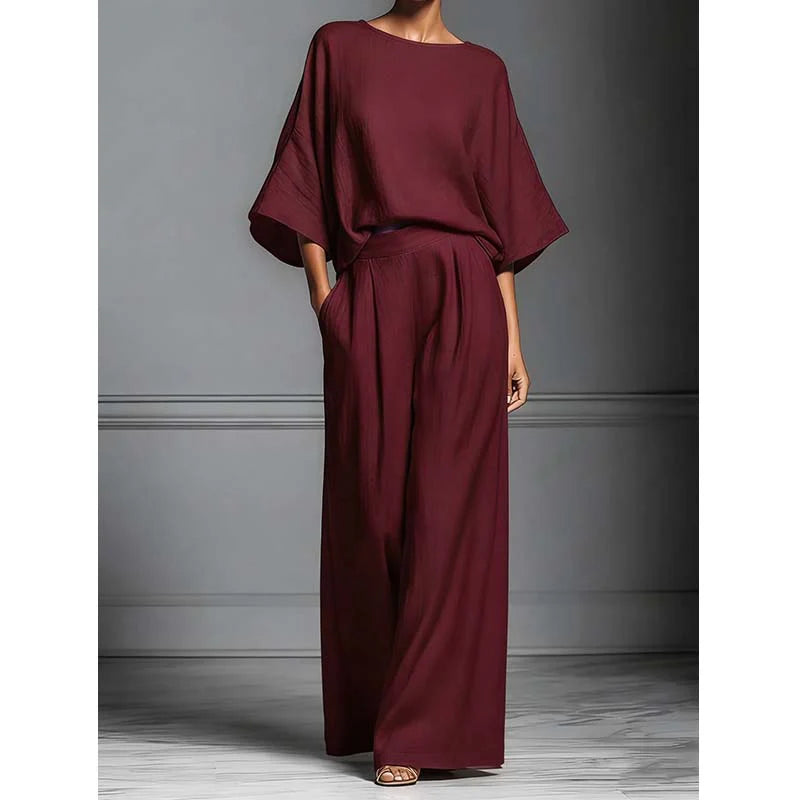 Women’s Relaxed Dolman Top and Wide-Leg Trousers Set