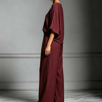 Women’s Relaxed Dolman Top and Wide-Leg Trousers Set