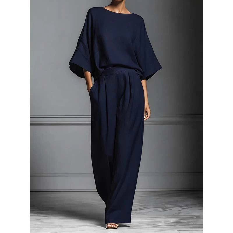 Women’s Relaxed Dolman Top and Wide-Leg Trousers Set