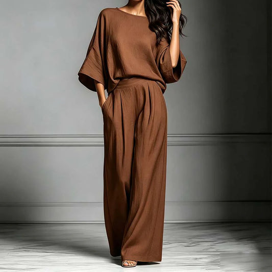 Women’s Relaxed Dolman Top and Wide-Leg Trousers Set