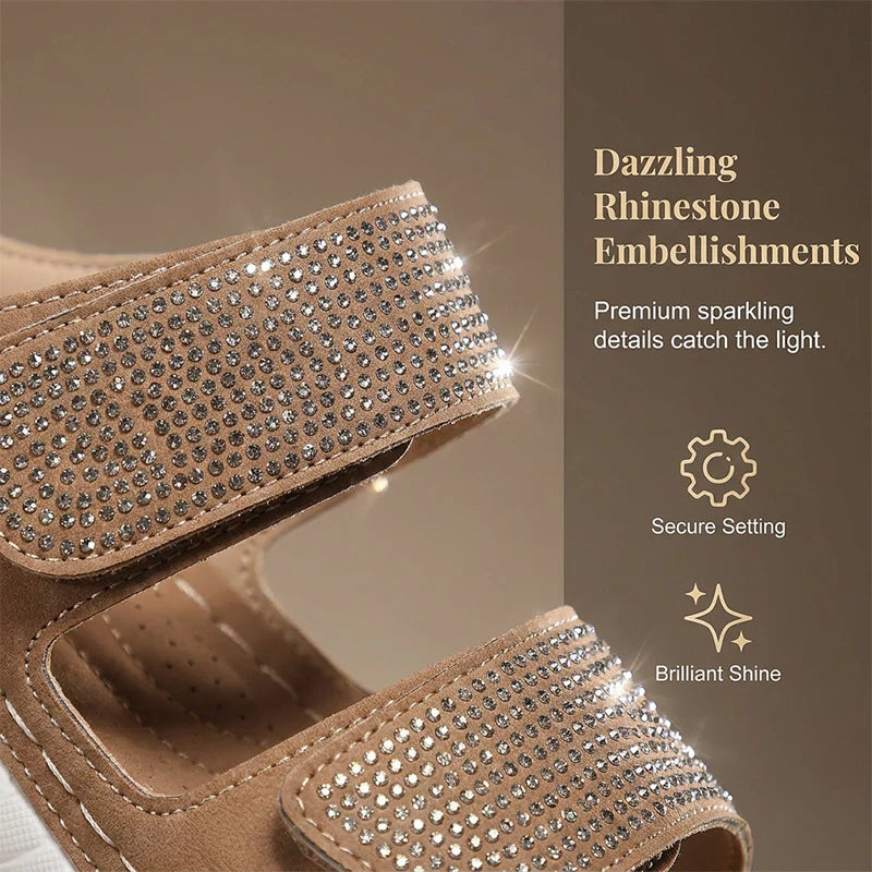 Women's Rhinestone Glitter Wedge Sandals