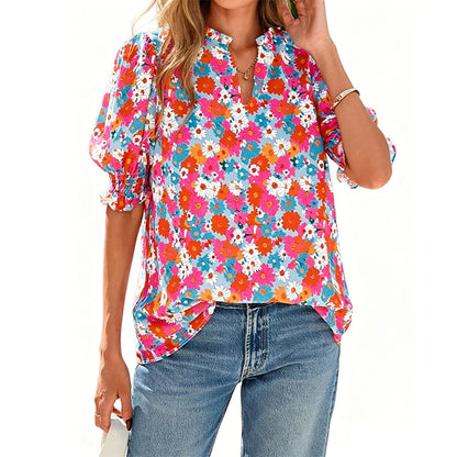 Women's Printed Puff-Sleeve Blouse