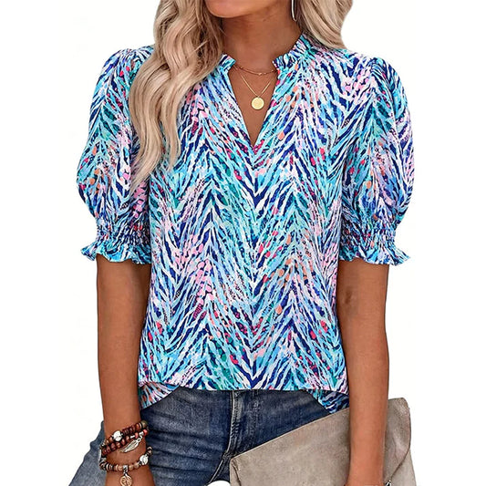 Women's Printed Puff-Sleeve Blouse