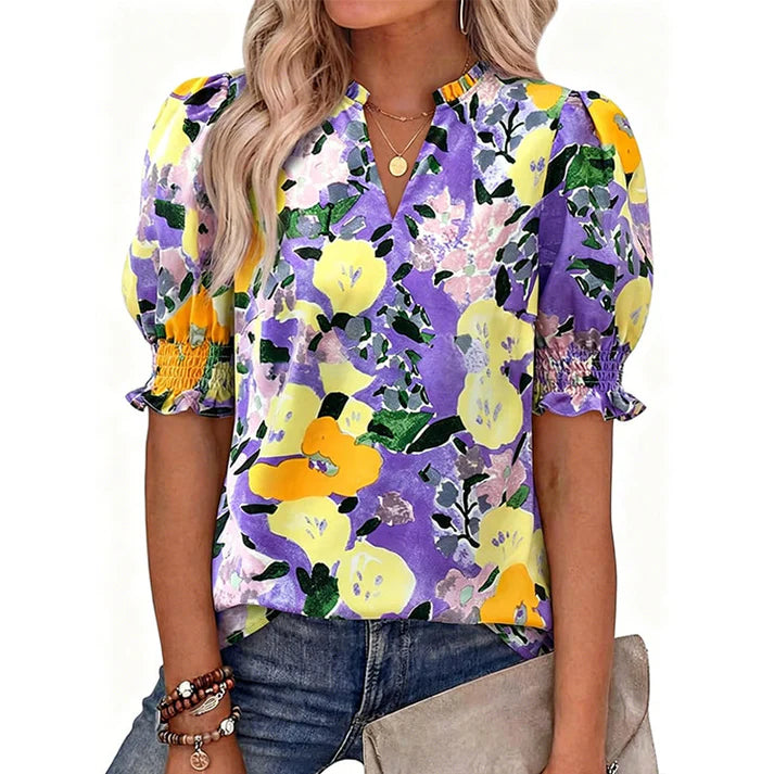 Women's Printed Puff-Sleeve Blouse