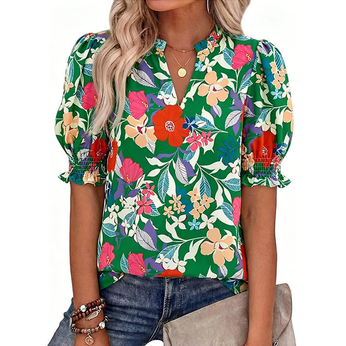 Women's Printed Puff-Sleeve Blouse