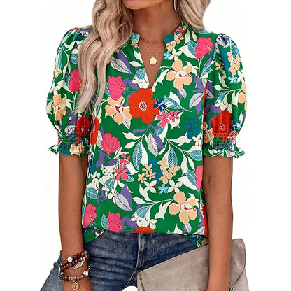 Women's Printed Puff-Sleeve Blouse