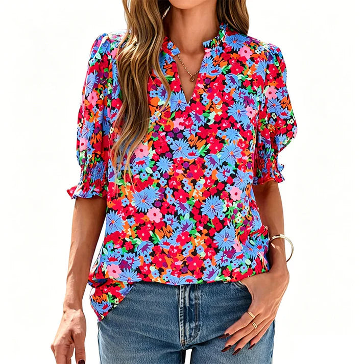 Women's Printed Puff-Sleeve Blouse