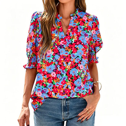 Women's Printed Puff-Sleeve Blouse