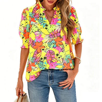 Women's Printed Puff-Sleeve Blouse