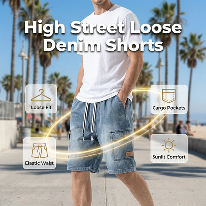 Men's Loose-Fit Denim Cargo Shorts