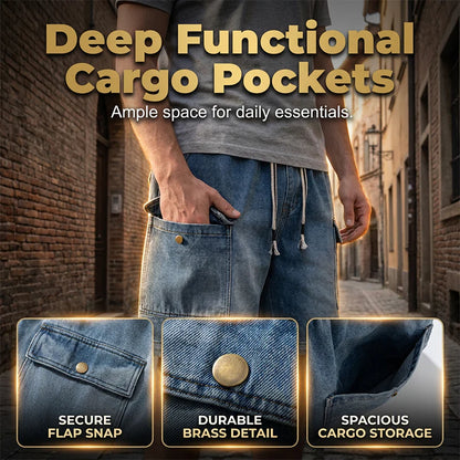 Men's Loose-Fit Denim Cargo Shorts