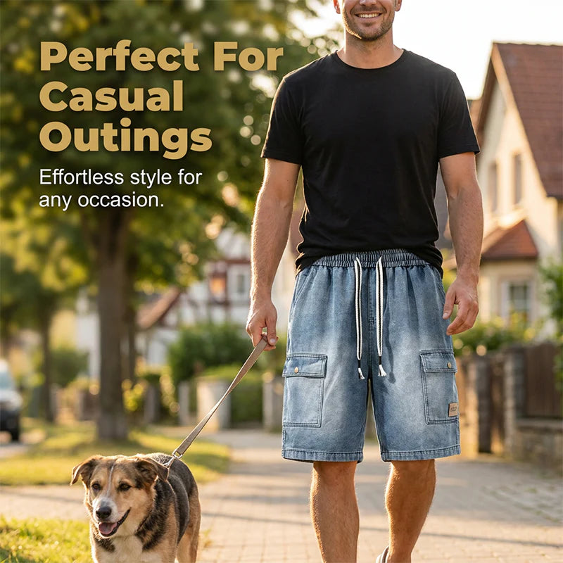 Men's Loose-Fit Denim Cargo Shorts