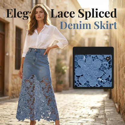 Women's Denim Lace Midi Skirt
