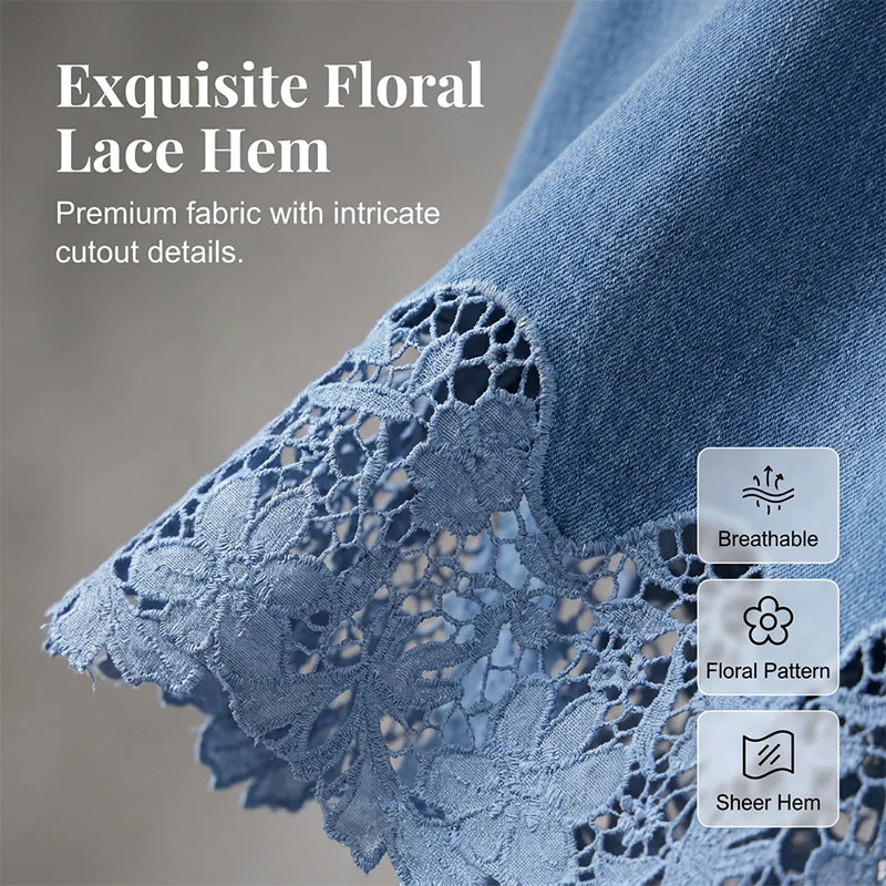Women's Denim Lace Midi Skirt