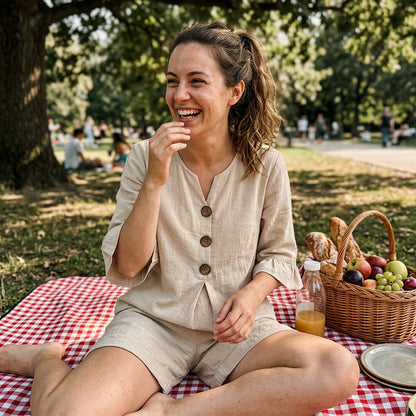 Women's V-Neck Top and Shorts Set