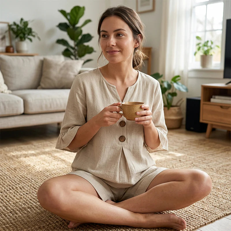 Women's V-Neck Top and Shorts Set