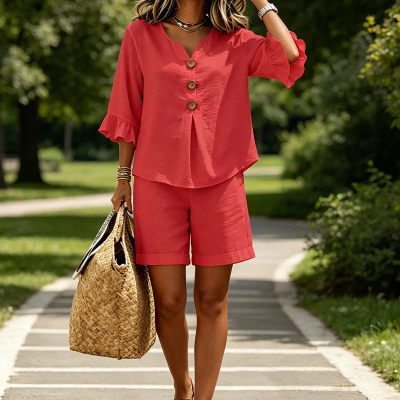 Women's V-Neck Top and Shorts Set