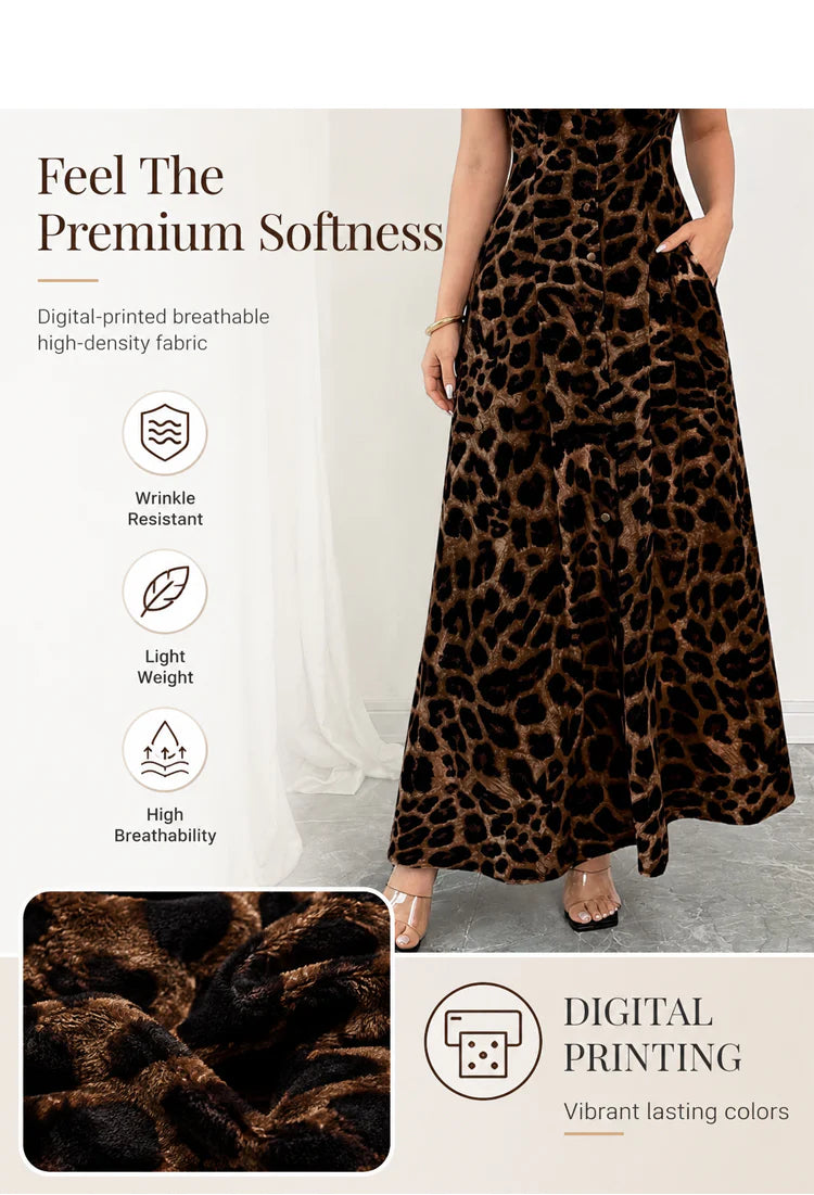 Women's Leopard-Print Collared Maxi Dress