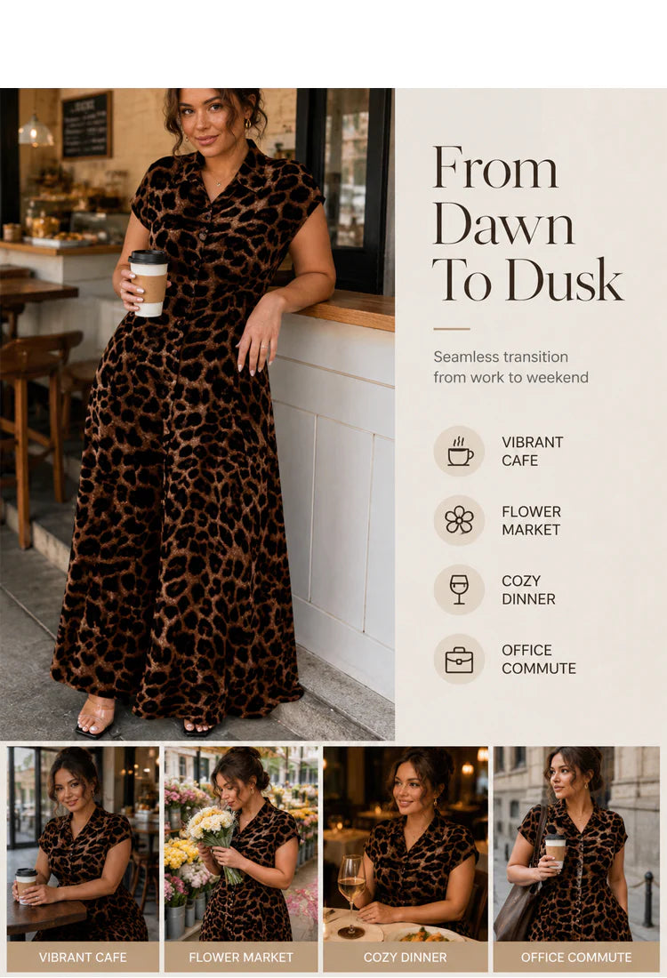Women's Leopard-Print Collared Maxi Dress