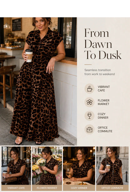 Women's Leopard-Print Collared Maxi Dress
