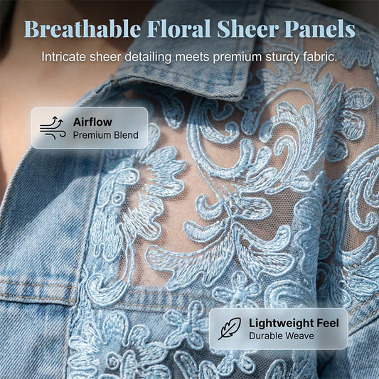 Women’s Floral Lace Panel Denim Jacket