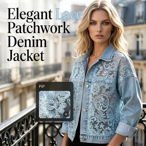 Women’s Floral Lace Panel Denim Jacket