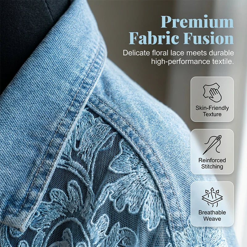 Women’s Floral Lace Panel Denim Jacket