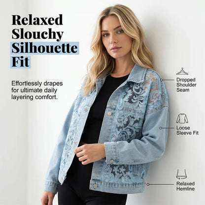 Women’s Floral Lace Panel Denim Jacket