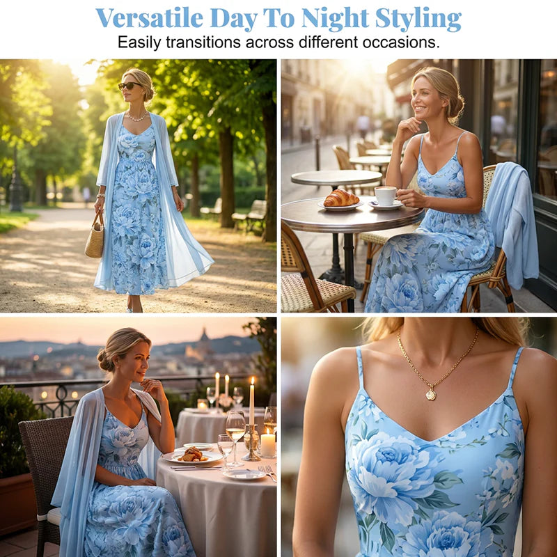 Women's Floral Dress and Cover-Up Set
