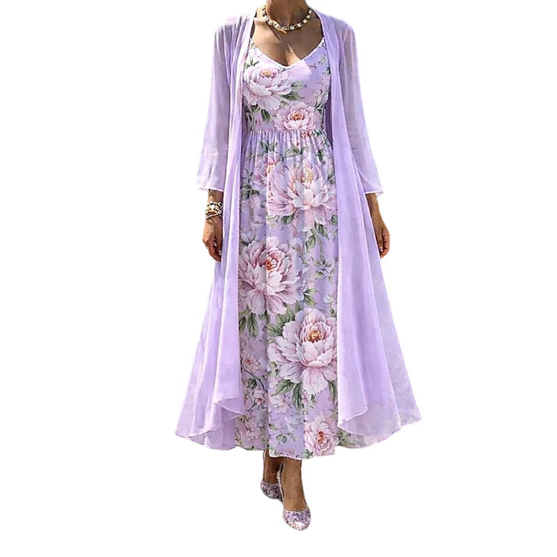 Women's Floral Dress and Cover-Up Set