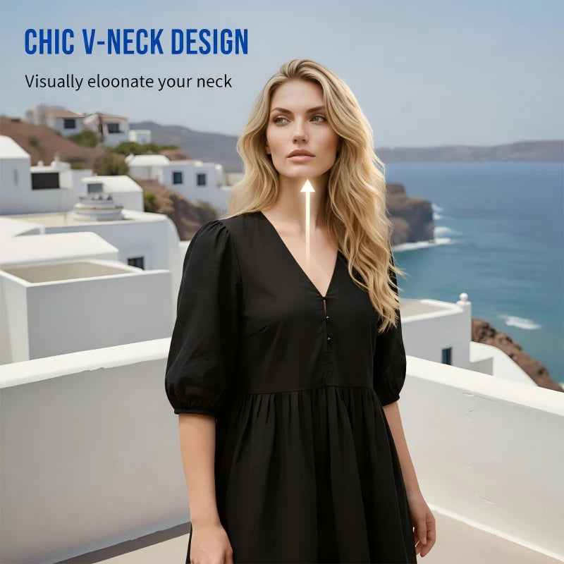 Women's Relaxed V-Neck Mini Dress