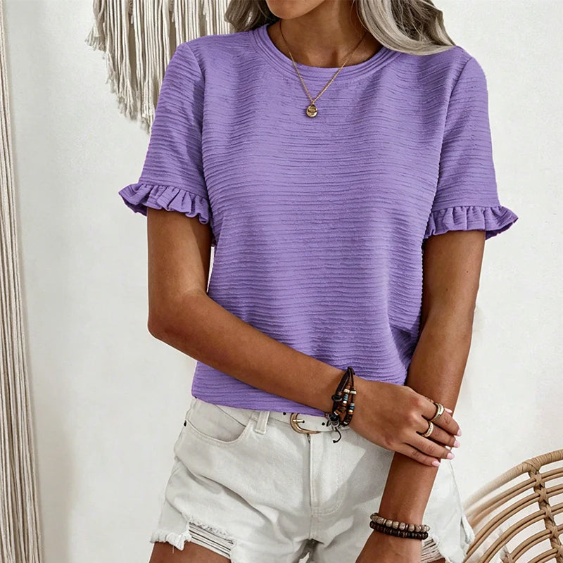 Women's Textured Ruffle-Sleeve Top