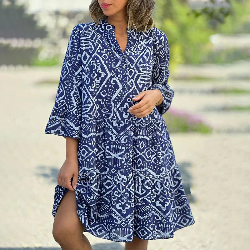Women's Printed V-Neck Tiered Dress