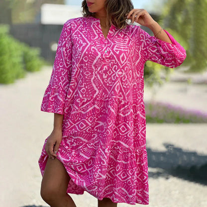 Women's Printed V-Neck Tiered Dress