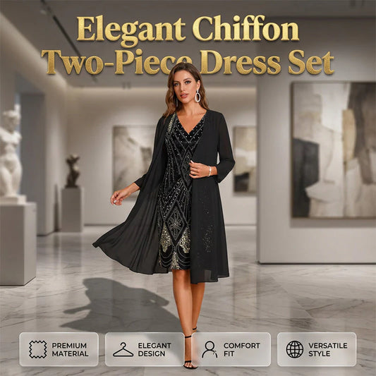 Women's Embellished Two-Piece Dress and Sheer Cardigan Set