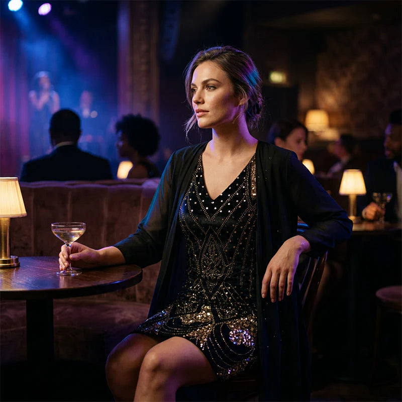 Women's Embellished Dress and Sheer Overlay Set