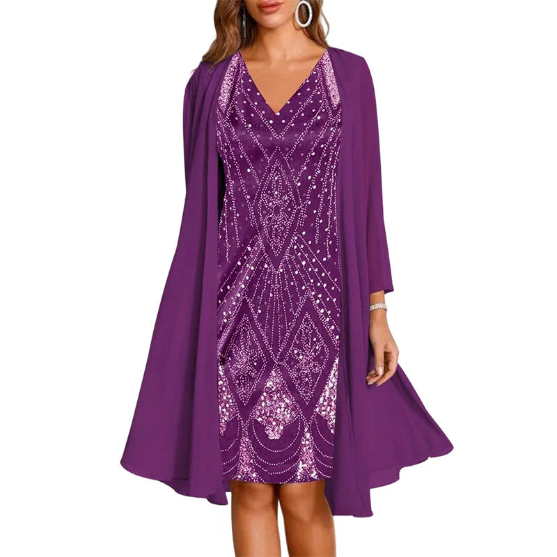 Women's Embellished Dress and Sheer Overlay Set