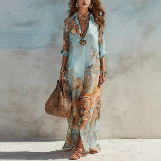 Women's Boho Print Maxi Shirt Dress