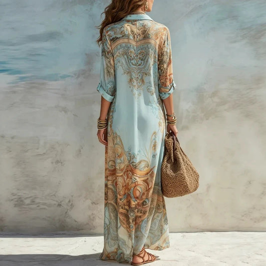 Women's Boho Print Maxi Shirt Dress