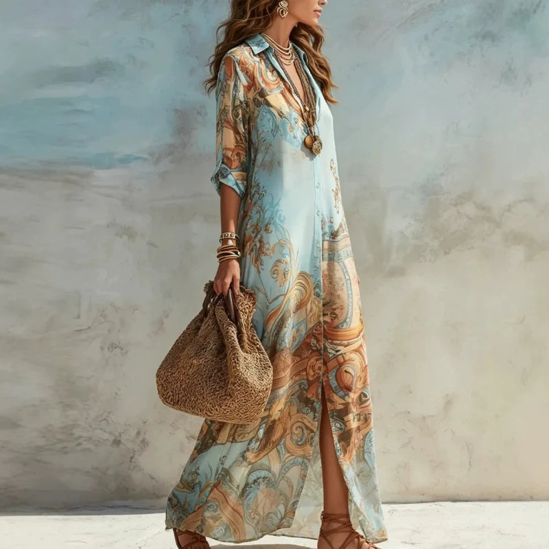 Women's Boho Print Maxi Shirt Dress