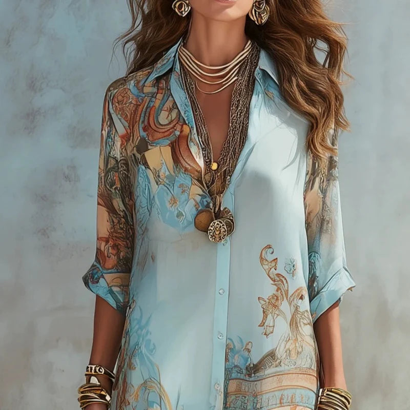 Women's Boho Print Maxi Shirt Dress