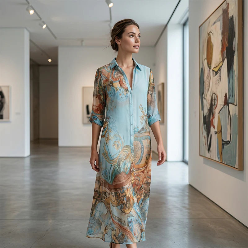 Women's Boho Print Maxi Shirt Dress