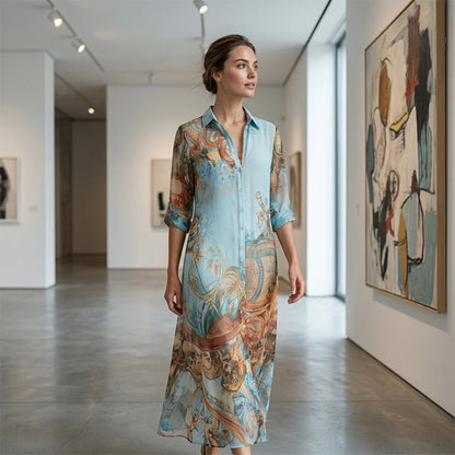 Women's Boho Print Maxi Shirt Dress
