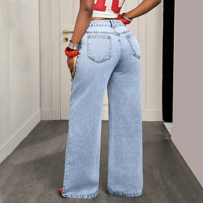 Women’s Wrap-Waist Wide-Leg Jeans
