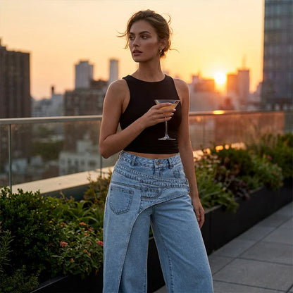 Women’s Wrap-Waist Wide-Leg Jeans