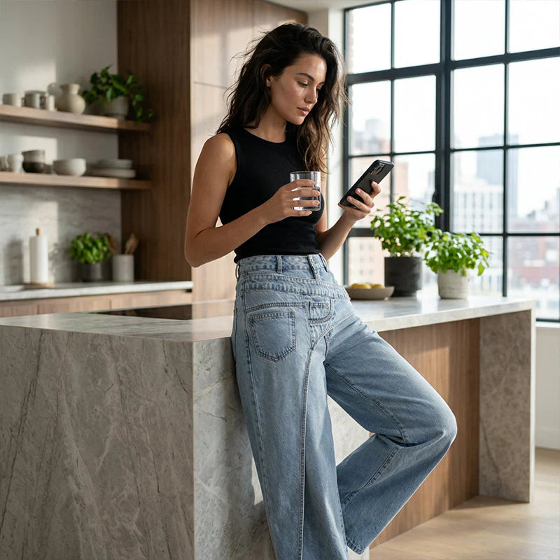Women’s Wrap-Waist Wide-Leg Jeans