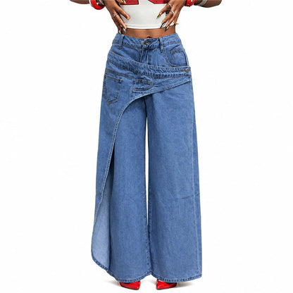 Women’s Wrap-Waist Wide-Leg Jeans
