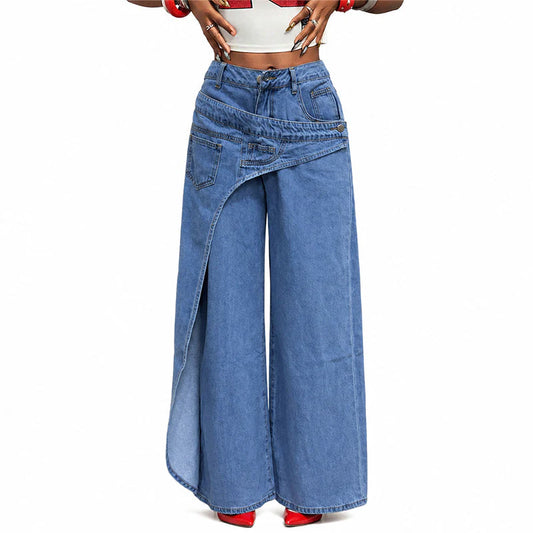 Women’s Wrap-Waist Wide-Leg Jeans